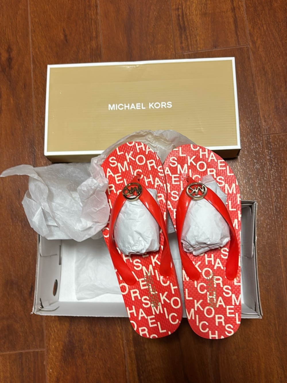 Michael Kors Red Logo Print Jelly Flip Flop Sandals